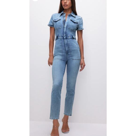 Good American Pants - Good American Fit for Success Denim Jumpsuit Blue Wash Size Small NWT Nordstrom